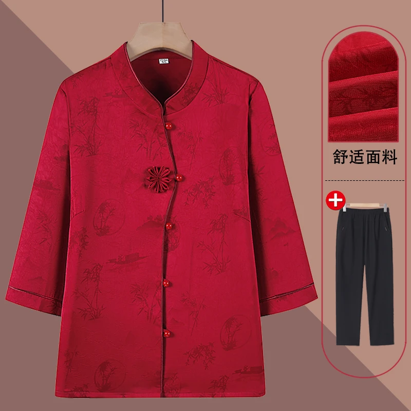 奶奶夏装衬衫女中老年人国风新中式妈妈春装中袖高档衣服新款时尚