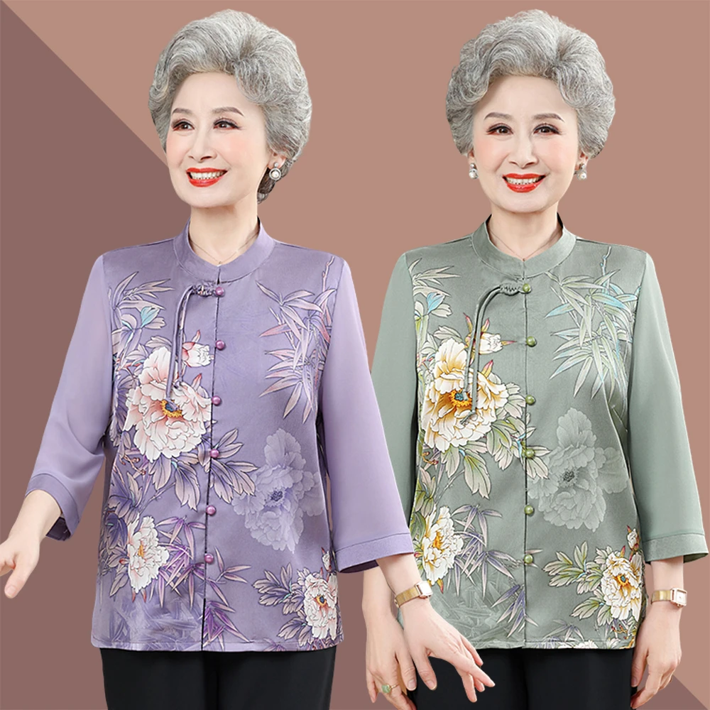 夏季国风衬衫女宽松洋气盘扣复古中国风50岁60岁休闲时尚中老年