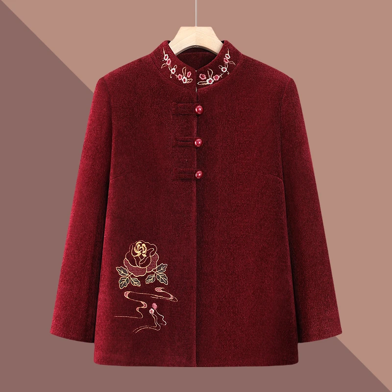 中老年人冬装女奶奶外套唐装妈妈装加绒上衣生日太太老人保暖衣服