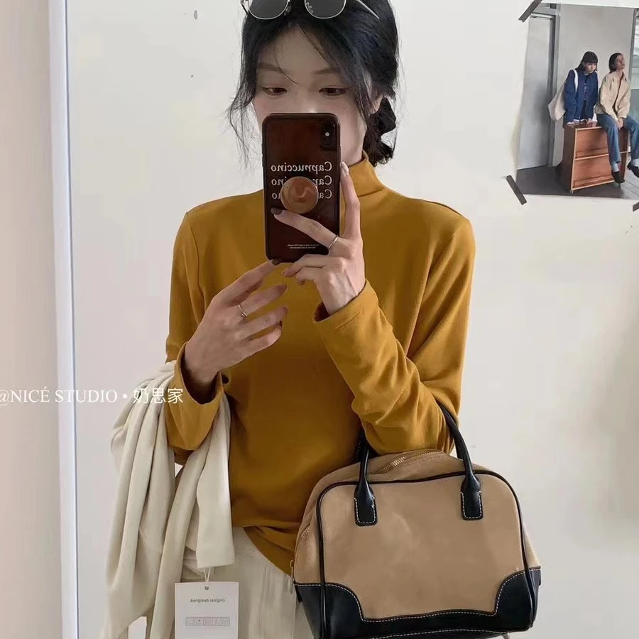 Meiky饼 简约百搭 基础柔软双面小立领打底衫