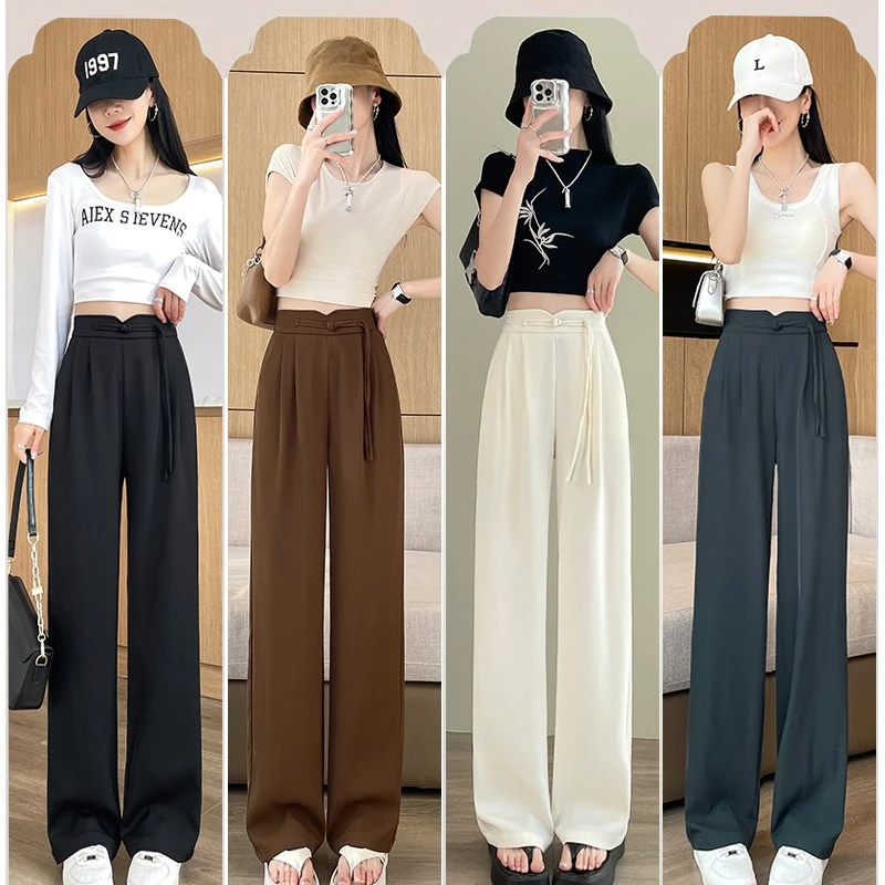 Meiky饼[9216] 垂感新款 新中式扣窄版直筒阔腿裤 4色入