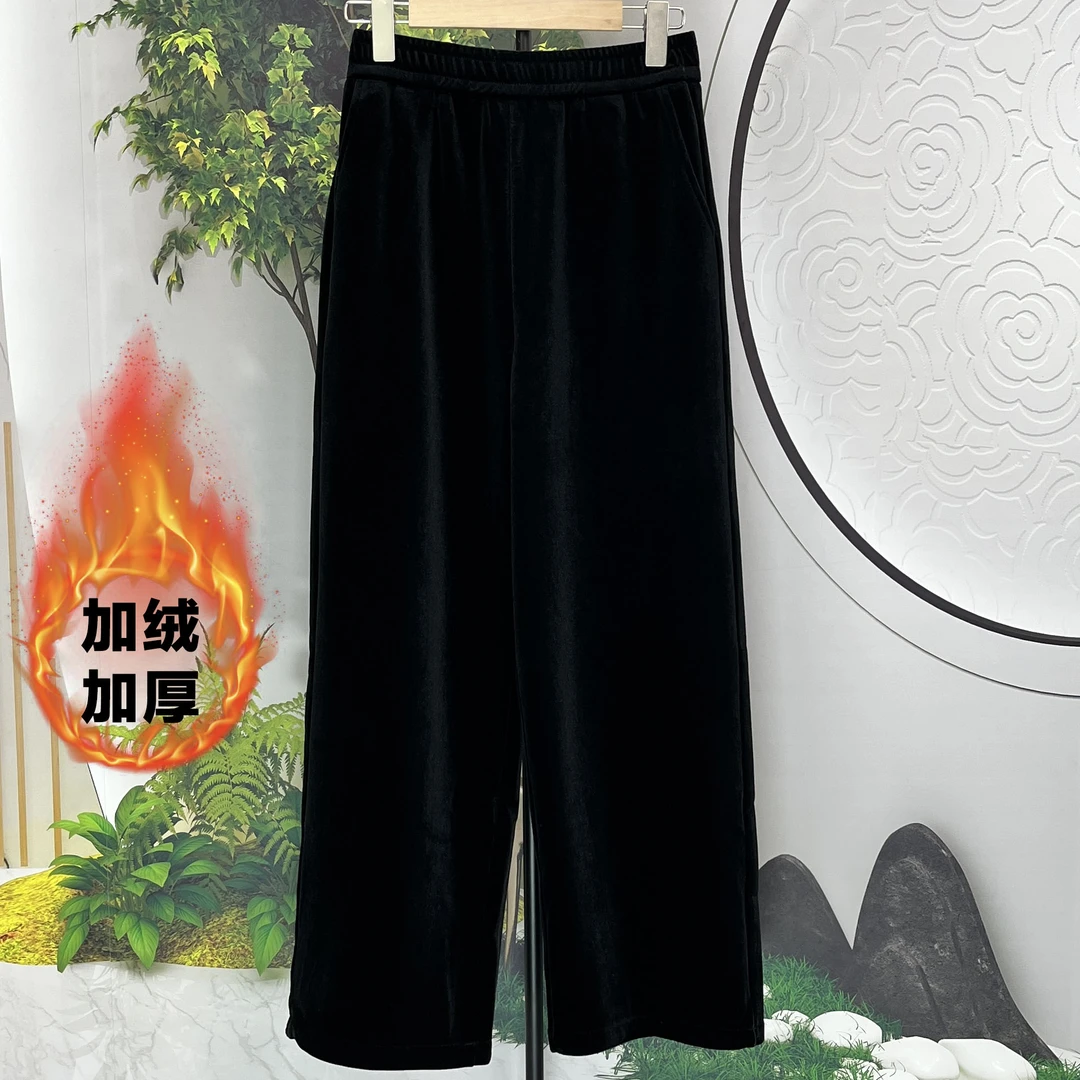 植绒纯色阔腿裤  加绒加厚保暖  时尚百搭