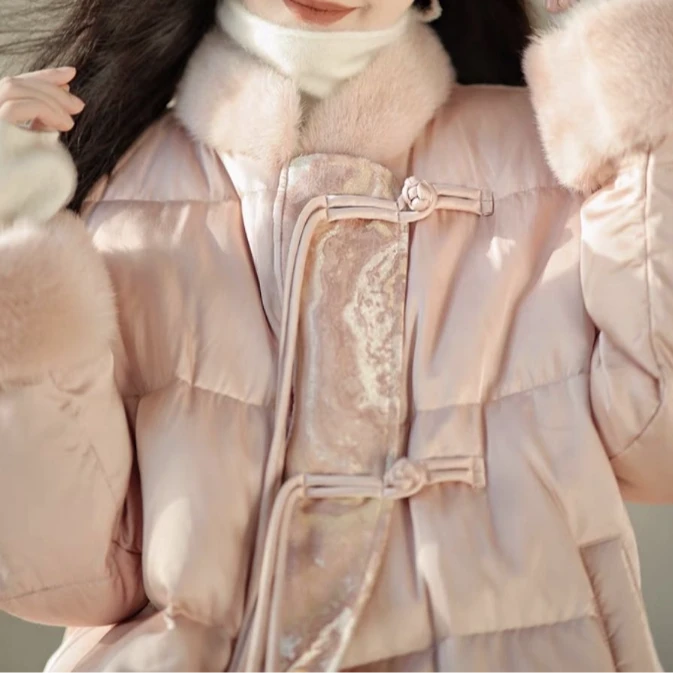 粉婉格重磅白鹅绒羽绒服女2023冬季新款中长款00556—BB-CC