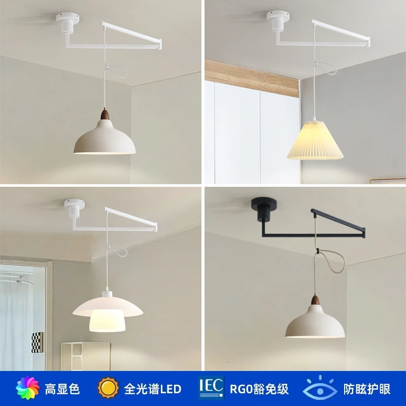 可移动餐厅吊灯奶油原木风玻璃创意个性餐桌灯具摇臂滑动岛台灯