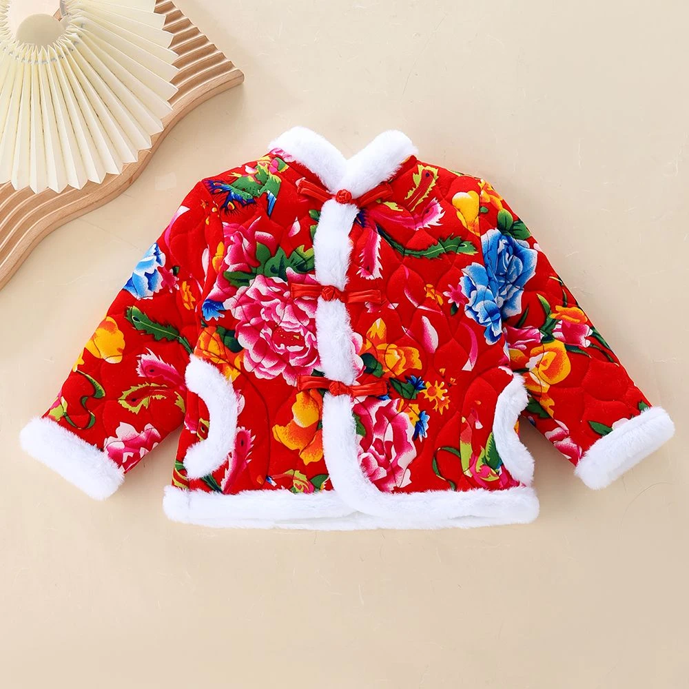巴拉拉女童花棉袄冬款儿童新年过年衣服女宝宝拜年服喜庆加