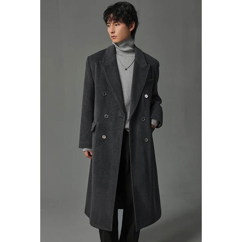 【断码~清！】冬枪驳领韩版休闲中长款酷飒毛呢大衣男士宽松加厚外套