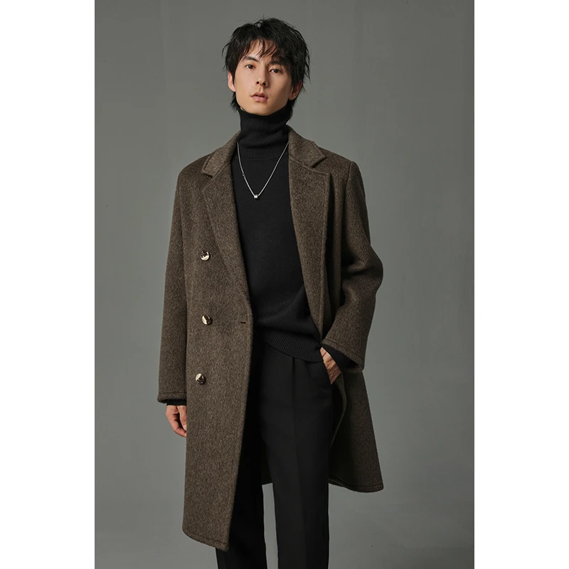 秋冬韩版双排扣绵羊毛大衣男士休闲中长款加厚双面呢子男外套02