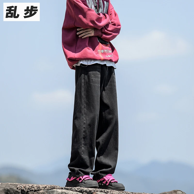 高街小黑裤vibe男生裤子百搭牛仔裤男款潮牌爆款弹力休闲直筒长裤