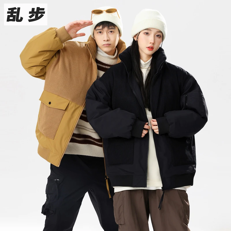 美式复古工装羽绒服白鸭绒立领加厚面包服男女冬季上新情侣装外套