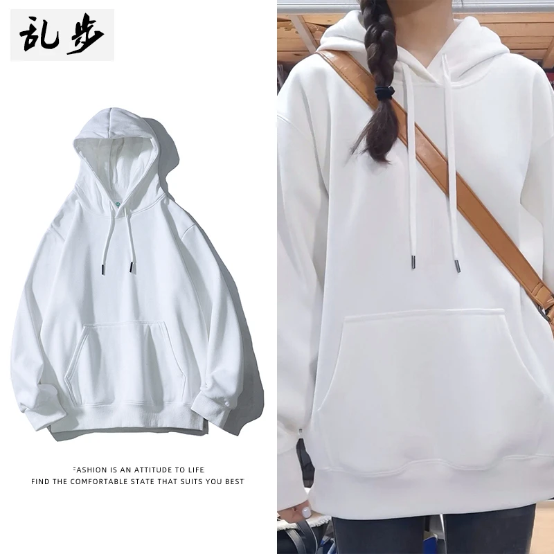 秋季潮牌纯色加绒加厚OVERSIZE落肩袖连帽衫男女宽松卫衣WYY078