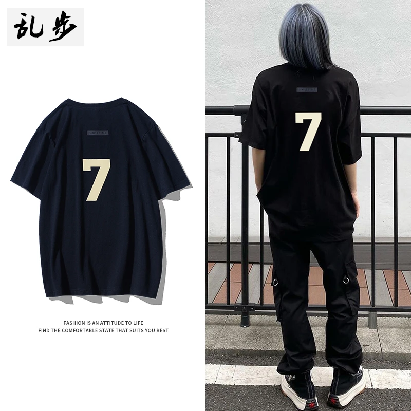 美式复古vibe风数字7植绒短袖T恤国潮夏男女休闲百搭体恤DT 1554
