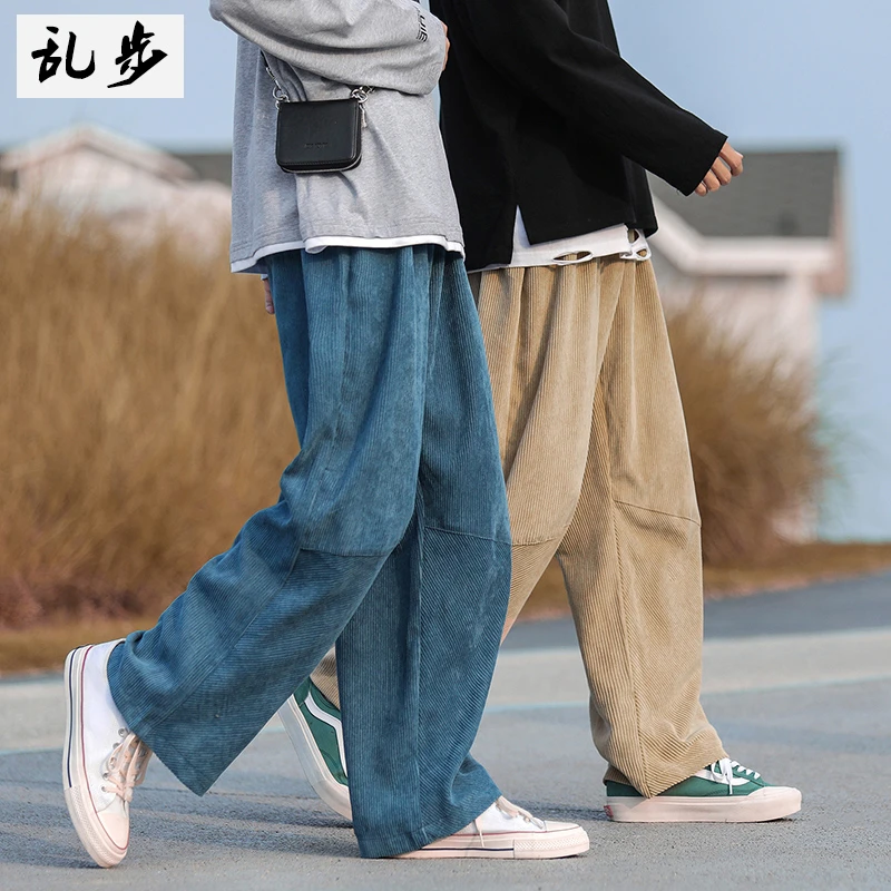 日系灯芯绒裤男潮裤流直筒裤ins韩版百搭休闲裤垂坠感宽松阔腿裤