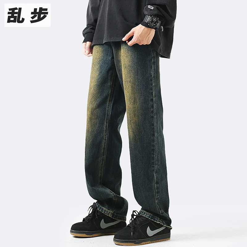 高街复古牛仔裤男潮牌INS宽松直筒oversize休闲拖地阔腿长裤秋季