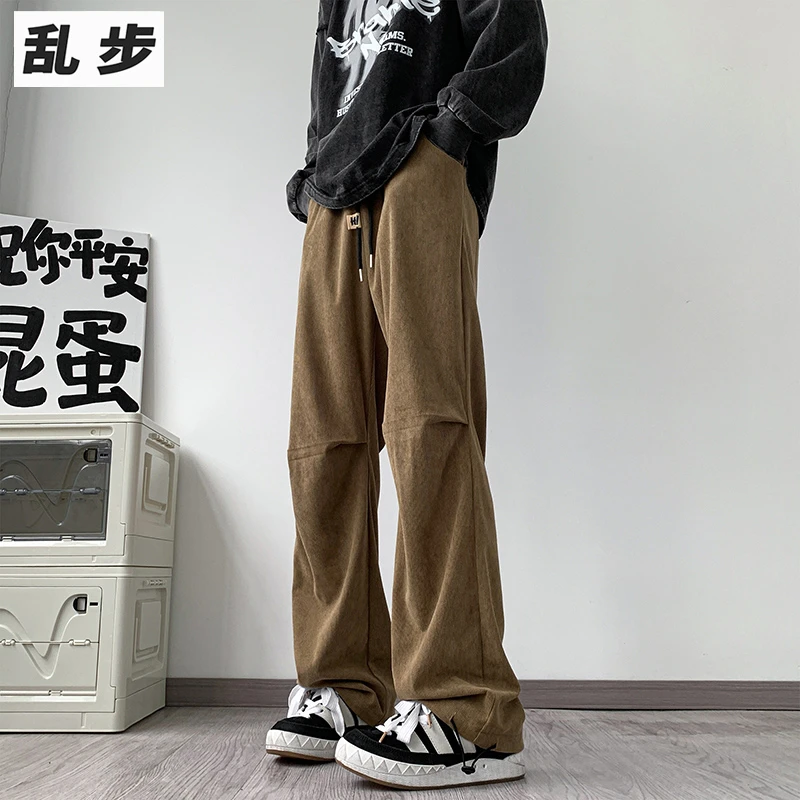 工装裤子男款潮牌美式复古宽松阔腿直筒裤设计感小众运动休闲长裤