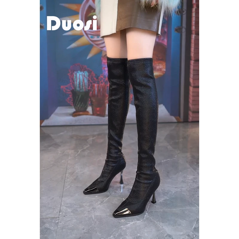 【DUOSI-1】7cm细跟性感瘦瘦靴女过膝长靴尖头高跟骑士靴M85-235-8E