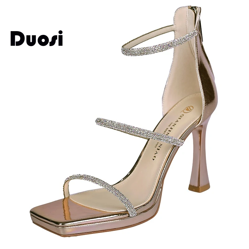 【DUOSI】9cm银色晚会鞋女方头凉鞋超高细跟高跟鞋C5509-36/35