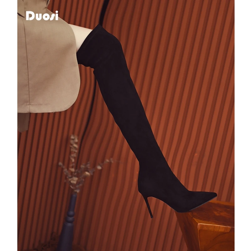 【DUOSI-1】8cm细跟显瘦弹力靴女过膝长靴尖头高跟瘦瘦靴单靴XY5203
