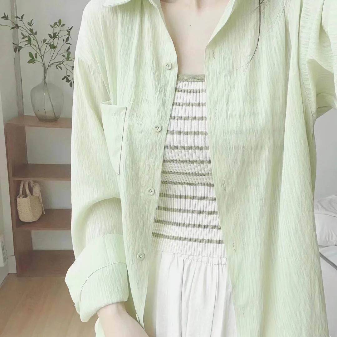 新款春夏雪纺衬衫独特别致长袖衬衣透气上衣防晒衣宽松衬衫外套