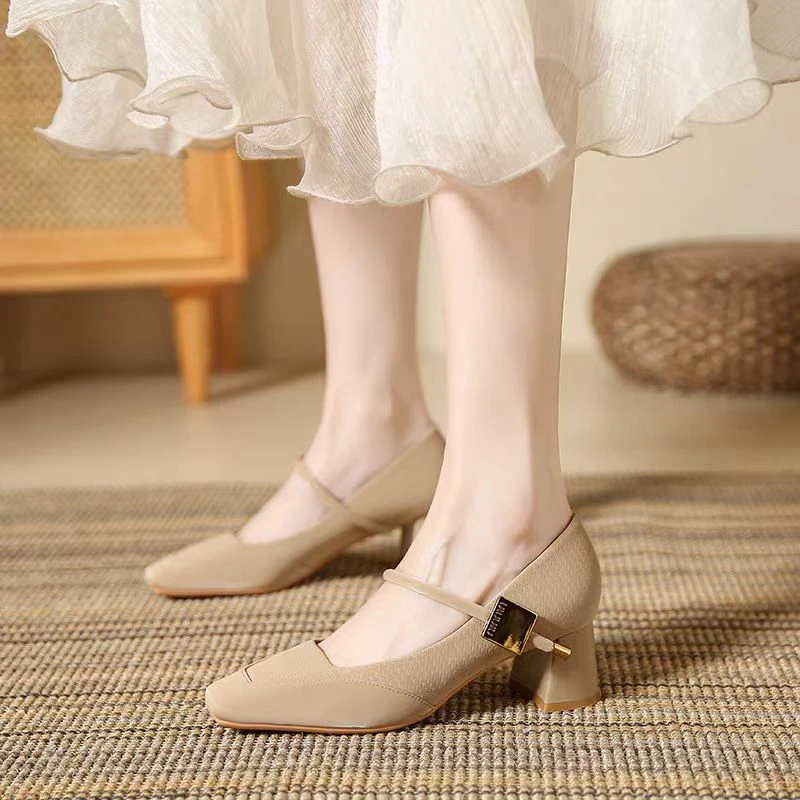 1393-93 国风玛丽珍女鞋粗跟春款百搭方头气质单鞋