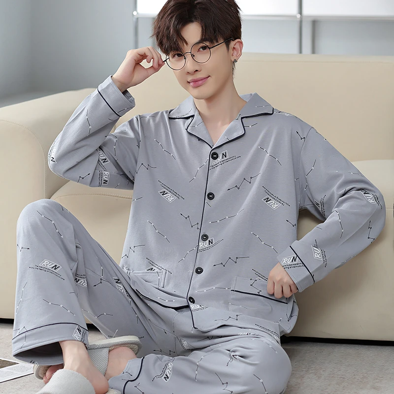 加厚冬季男士睡衣100%纯棉长袖中青年老年套装全棉宽松男装两件套