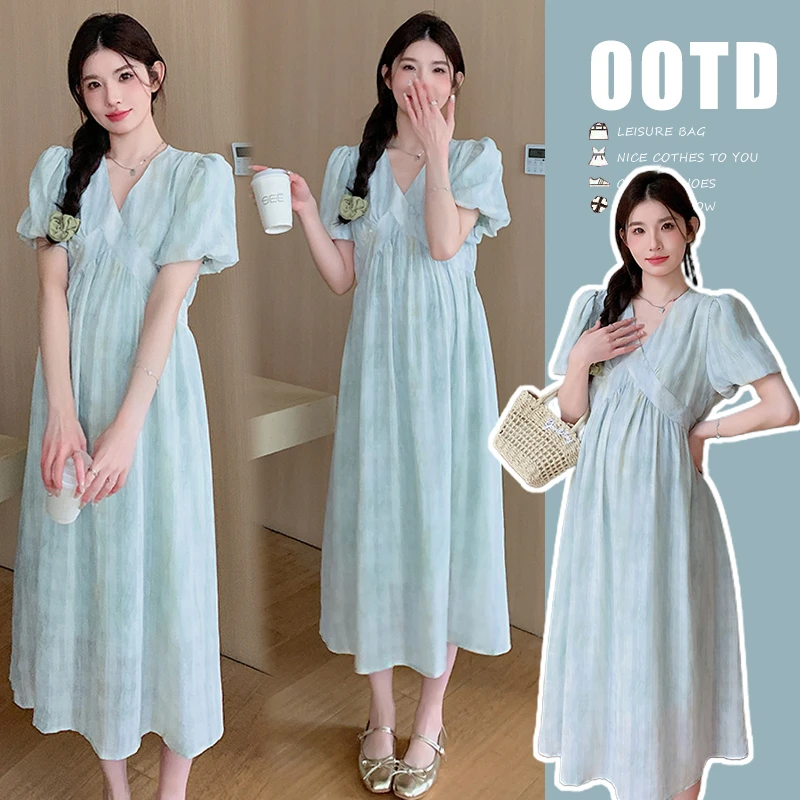 2025孕妇夏装连衣裙中长款宽松外出洋气潮妈孕妇装连衣裙大码显瘦