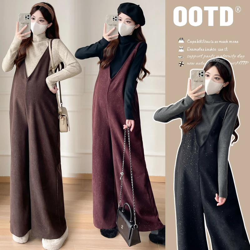 2024秋冬针织打底+背带裤时尚宽松显瘦百搭孕妇两件套装休闲网红