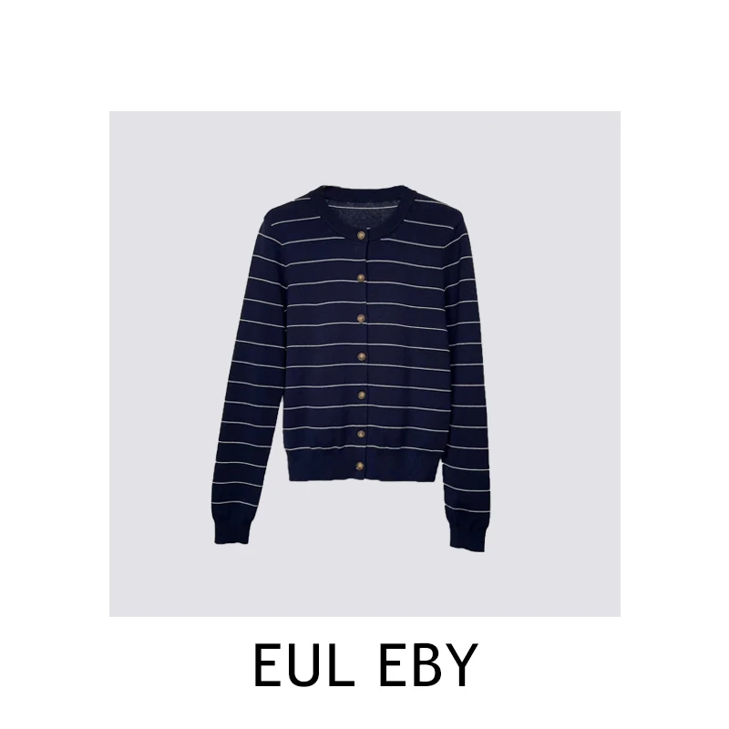 【清】秋季法式随性16S莱赛尔弹力透气条纹针织开衫241602#