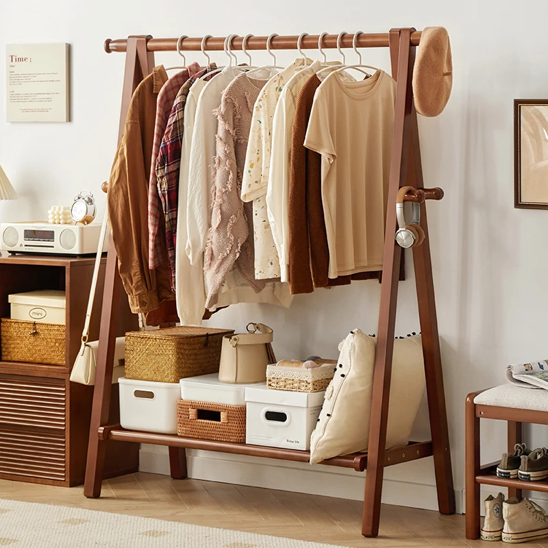 实木衣帽架网红卧室衣架落地式置物架晾衣架家用衣架多功能衣服架