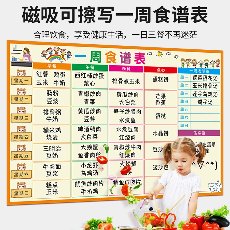 宝宝辅食计划表一周食谱表冰箱贴菜谱表饮食记录表每周食谱表墙贴