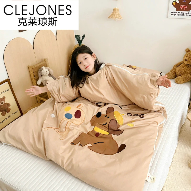 CLEJONES纯棉a类中大童防踢被A类全棉卡通刺绣可拆分层式午休睡袋