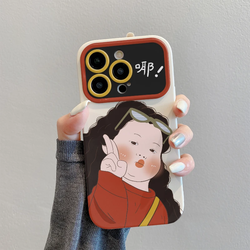 比耶女孩苹果趣味小米/华为/OPPO/荣耀/VIVO全包手机壳网红个性软