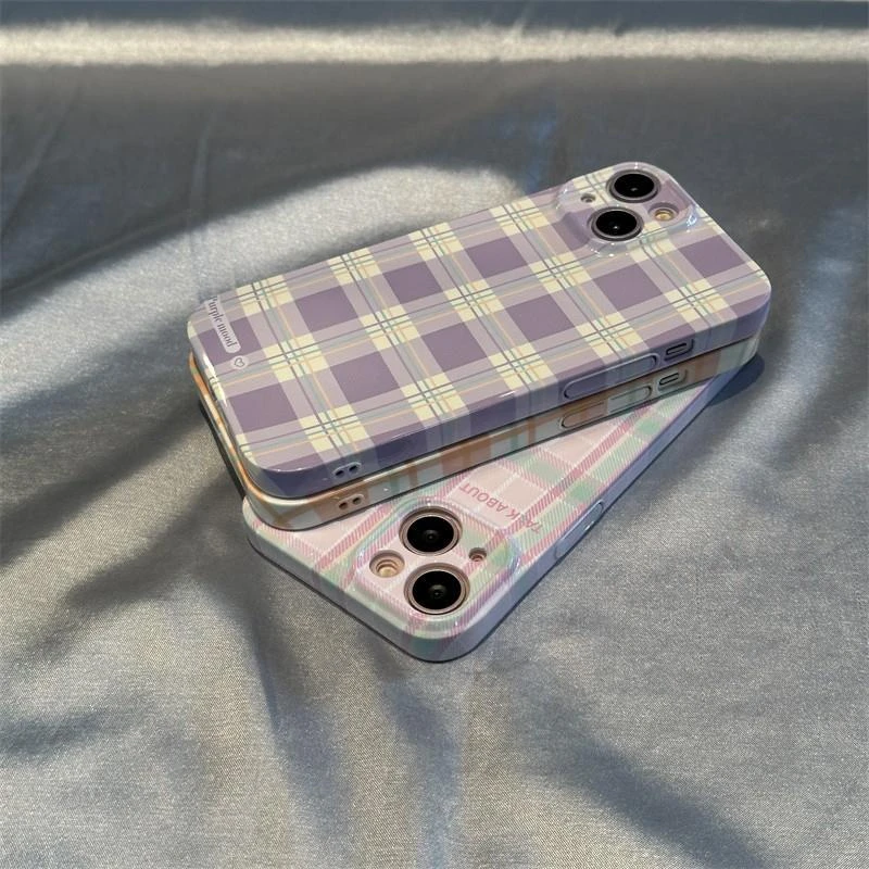 简约文艺格纹菲林壳适用苹果13华为/vivo/oppo小米iphone14手机壳