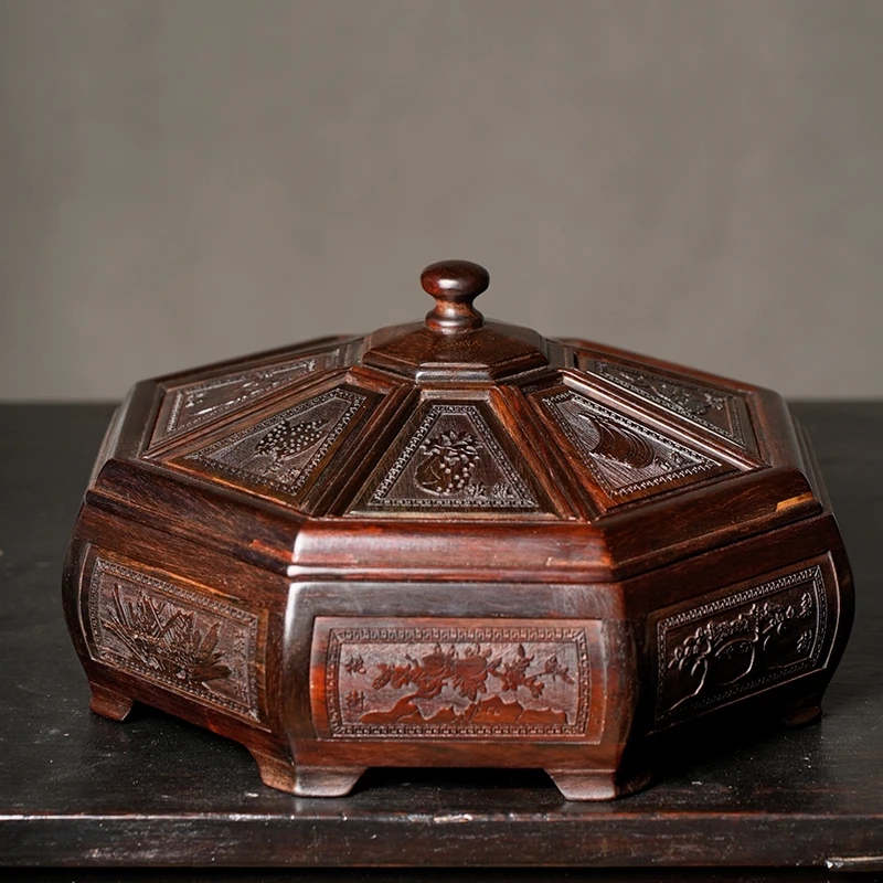 【大正製器】大红酸枝 满雕水果干果盒