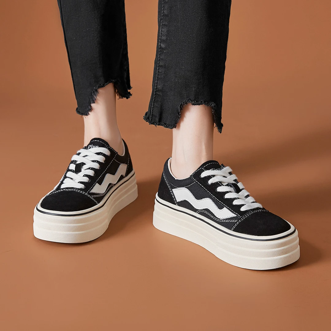 【老彭同学】厚底板鞋女帆布小白鞋百搭系带舒适软底ins潮休闲鞋