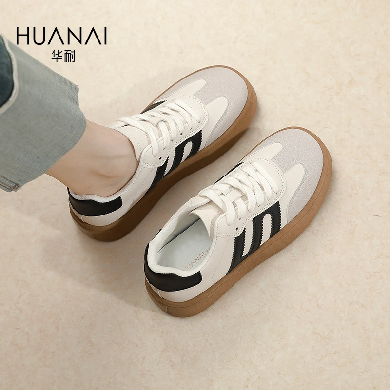 华耐2025春季新款复古德训鞋女休闲厚底增高板鞋学生百搭运动鞋子