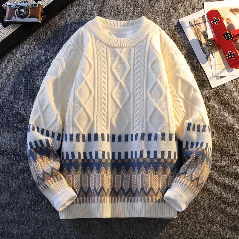 秋冬季慵懒风圆领潮流休闲保暖宽松加厚春秋套头毛衣 男外套