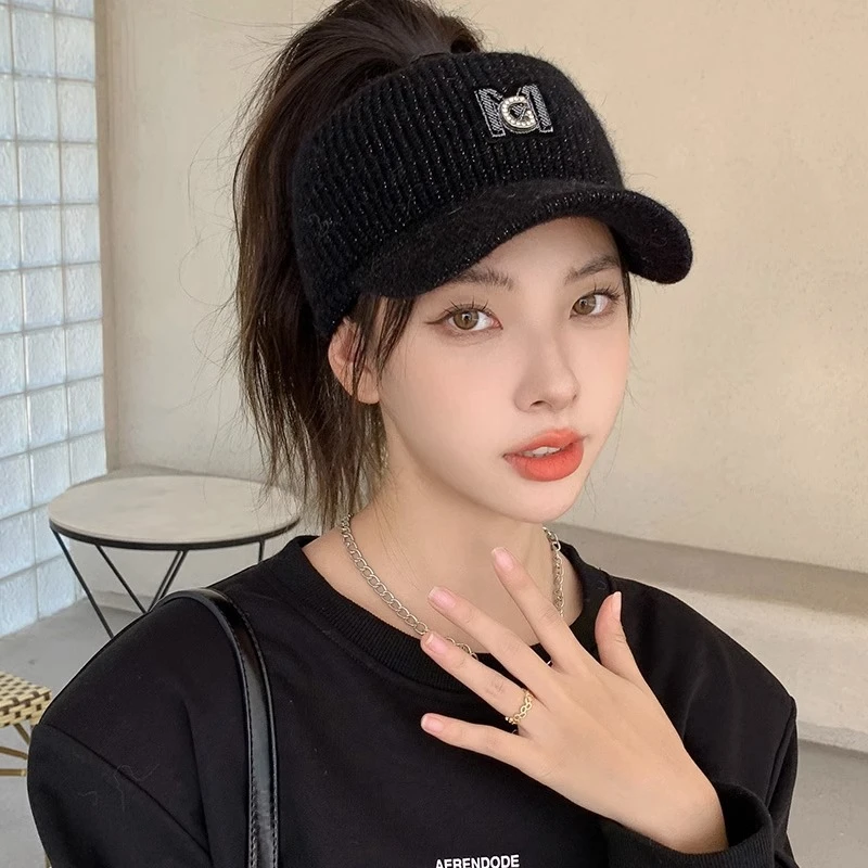 帽子女秋冬季2024年爆款时尚洋气针织毛线帽空顶可扎高马尾鸭舌帽