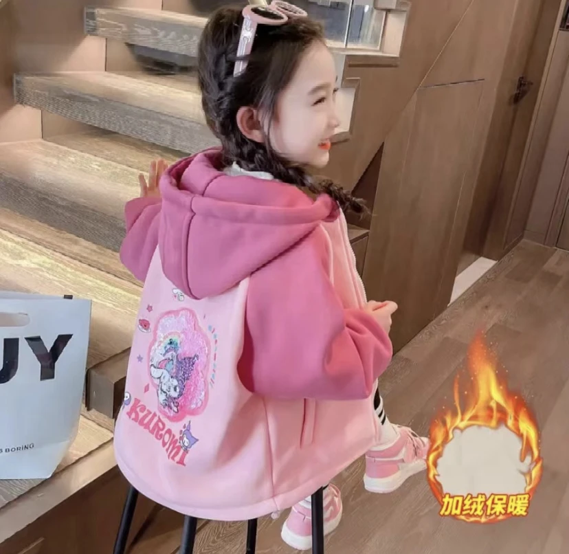 女童2023年新款加绒款儿童带帽库洛米加厚秋冬运动棉服SJ-J-D203
