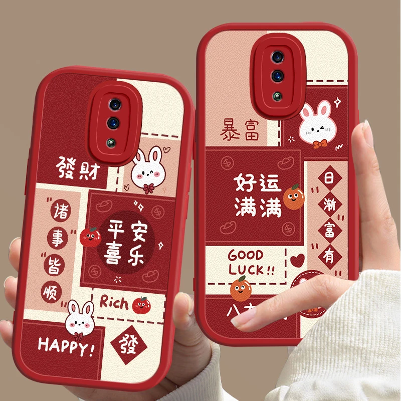 oppoReno手机壳创意兔子PCAM00红色过年新款网红发财挂坠皮质软壳