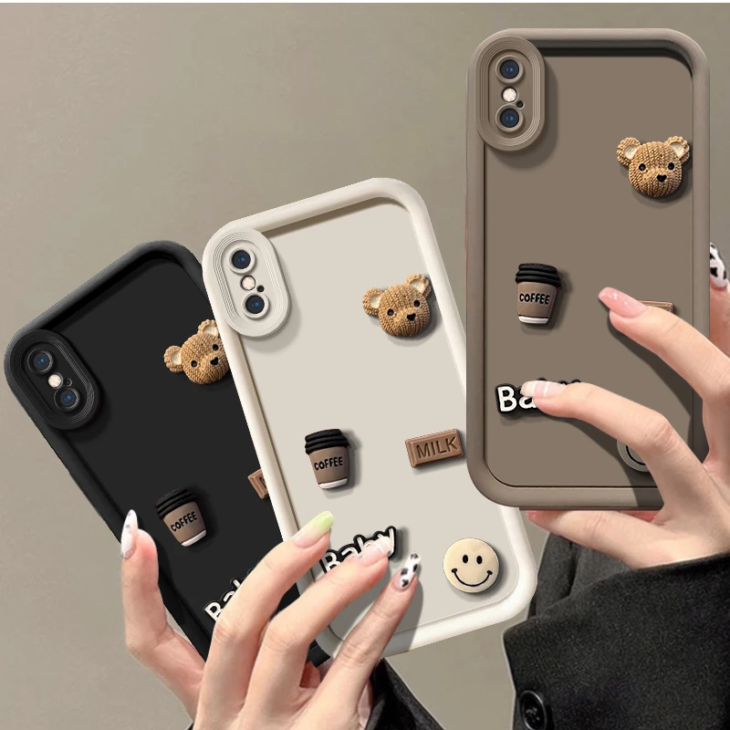 苹果X手机壳卡通立体小熊高级感iPhone网红新款肤感防摔硅胶软壳