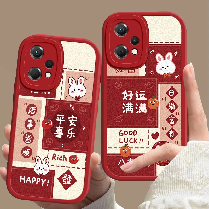 oppoK10X手机壳兔子红色过年新款PGGM10网红发财挂坠皮质软壳潮牌