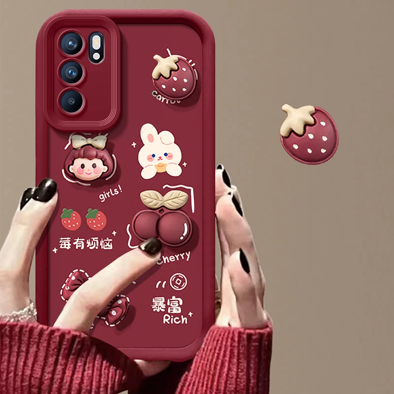 oppoReno6Pro手机壳红色新款暴富公仔PEPM00高级感防摔硅胶软壳女