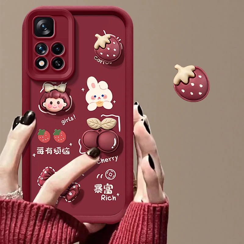 小米红米Note11Pro手机壳红色新款暴富公仔21091116C防摔硅胶软壳