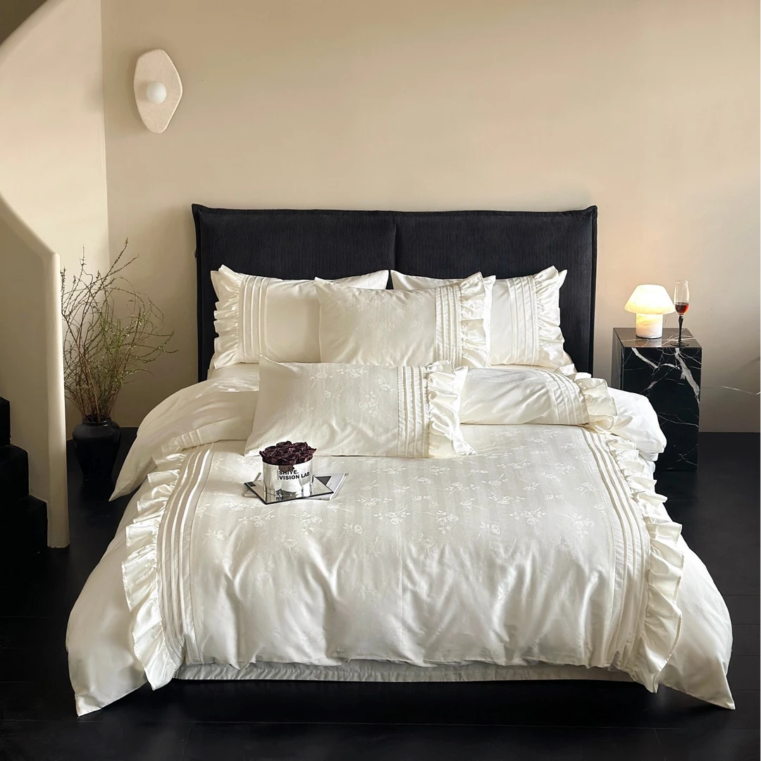 左柚家丨落日玫瑰  高级感全棉长绒棉提花四件套法式轻奢床上用品