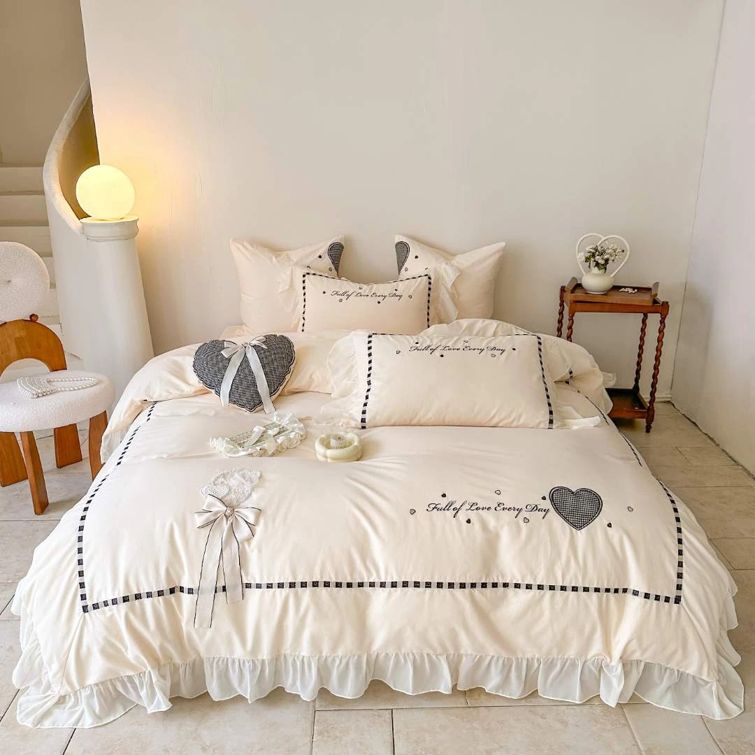 左柚家丨遇见  韩版轻奢公主风荷叶边纯棉被套全棉磨毛四件套床品