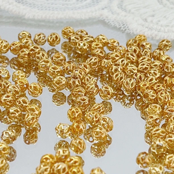 左夕M1501【10克金底卡4镂空隔珠】高保色铜镀金DIY手链配件