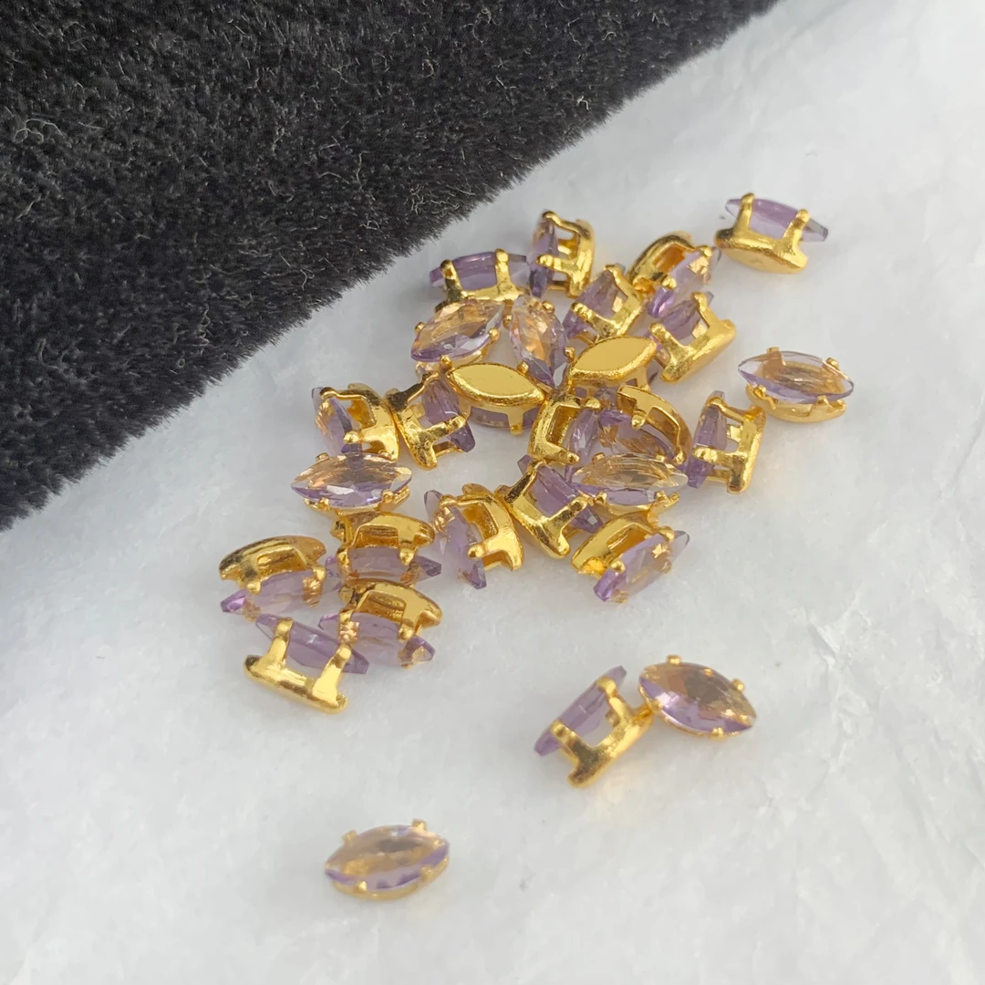 左夕QX24050924【100颗金底深紫3*6马眼爪钻】铜镀金高保色DIY
