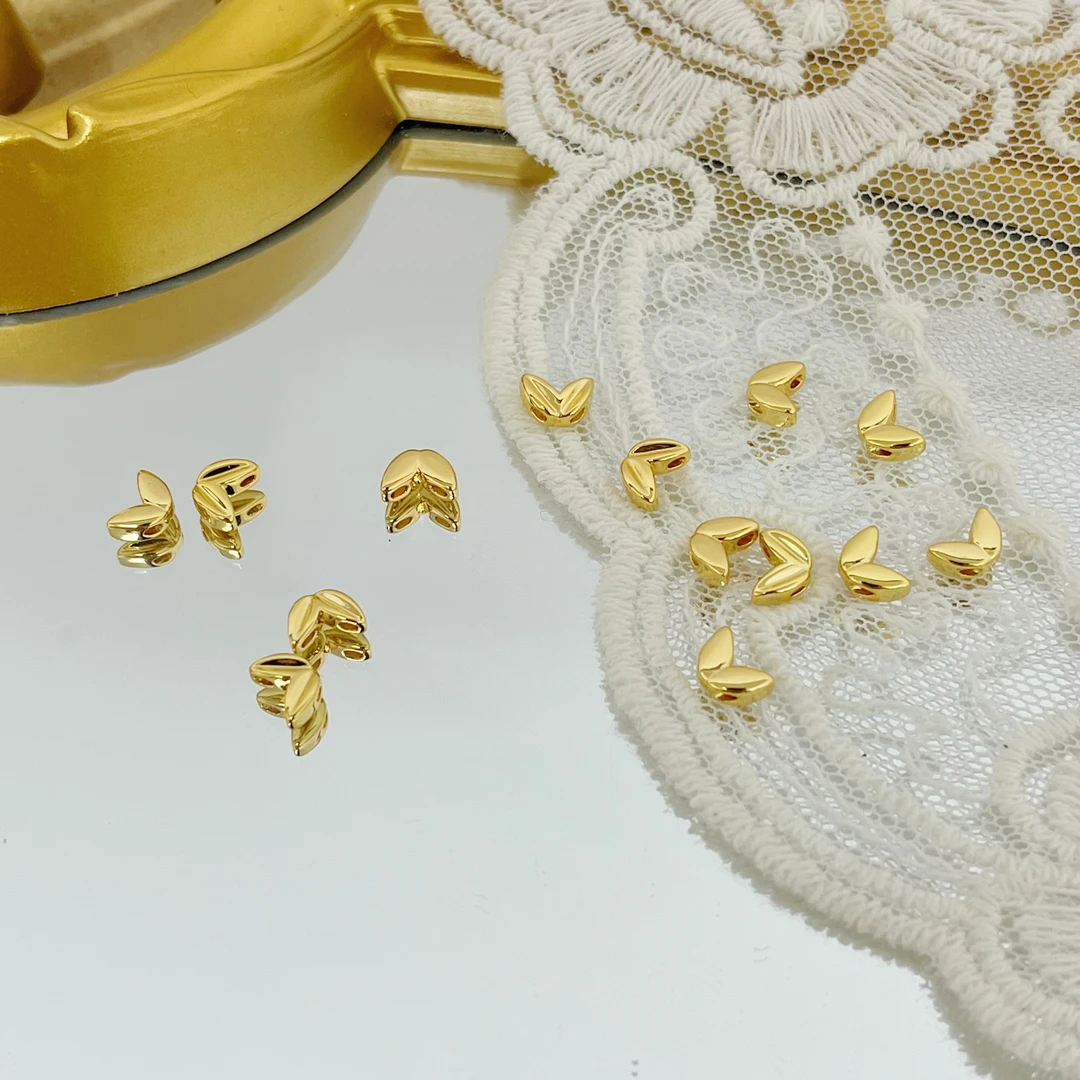 左夕M3697【20个金底高品麦穗双排隔珠】高保色铜镀金银DIY配件