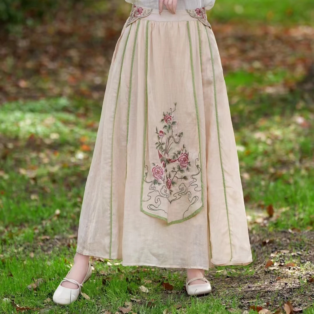 【九安】 高定款 国风100支苎麻半身裙半松紧腰重工刺绣百搭马面裙