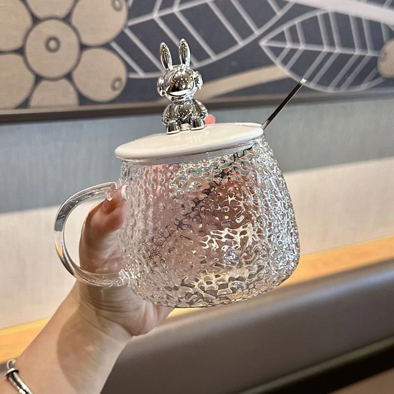 ins风可爱耐热玻璃水杯女生高颜值马克杯带盖勺办公室咖啡早餐杯